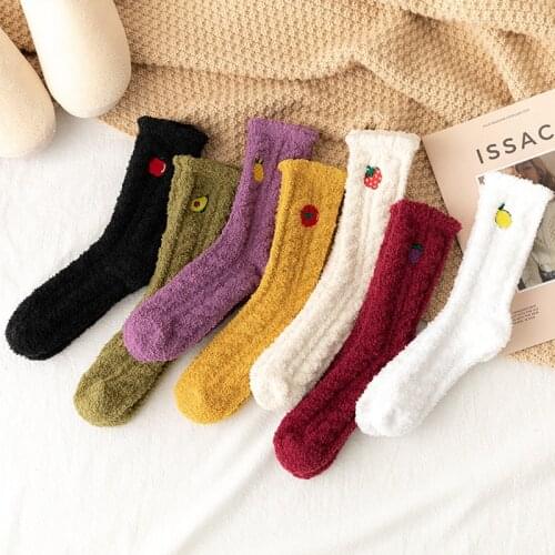 Womens Coral Fleece Autumn and Winter Socks Womans Thick and Warm Socks Fruit Sox Girls Apple Banana Berry Socks Long Socks