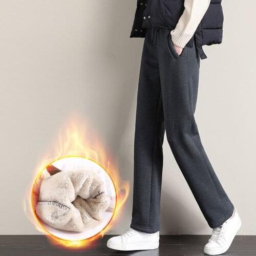 2021 Women Elastic Waist Drawstring Trousers Thick Velet Straight Pants Autumn Winter Sportswear WomenS Pants New Bottoms Y348