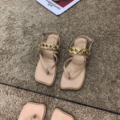 Womens Sandals Outside New Summer Flip Flops Gold Chain Beach Sandals Non Slip Slides Zapatillas Casa Mujer Sapatos Femininos