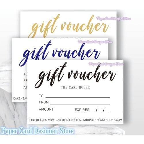 Custom 100 CARDS Gold Gift Voucher/ Gift Certificate / Gift Cards / Shop Voucher / Customisable Gift Voucher