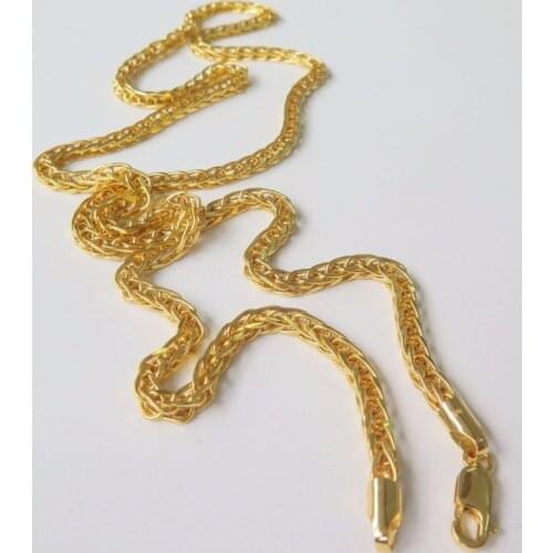 New Pure Fine Yellow Gold 2.5mm W Perfect Wheat Chain Necklace