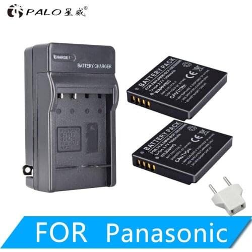 2Pcs Batteries + Charger for Lumix Camera CGA-S/106C CGA-S/106D CGA-S/106B S009 DE-A59B DE-A60B DMW-BCF10E DMW BCF10E DMC-F2