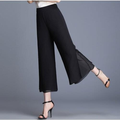 2021 Summer Women Ice Silk Chiffon Wide Leg Pants Elastic High Waist Casual Long Trousers Loose Korean Plus Size Pant Y954