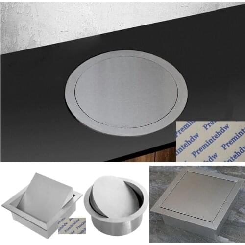 304 Stainless Steel Square Round Built-in Drop in Counter Bench Top Trash Waste Garbage Chute Flip-top Cover Lid Hotel Public