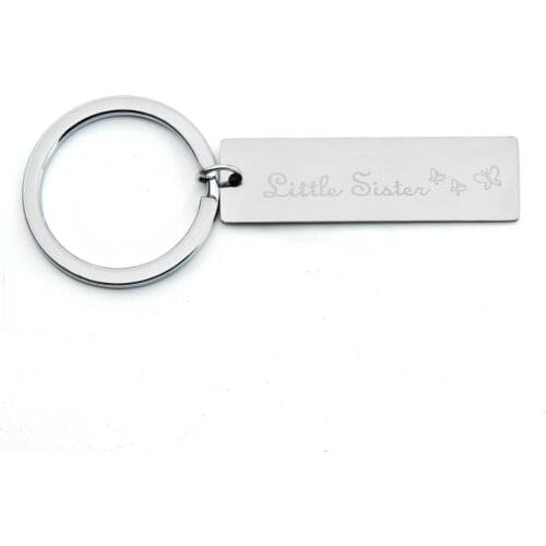 36PC Little Sister Butterfly Keyrings Square Pendant Keychains Women Girl Best Friends BFF Gift Key Ring Jewelry Stainless Steel