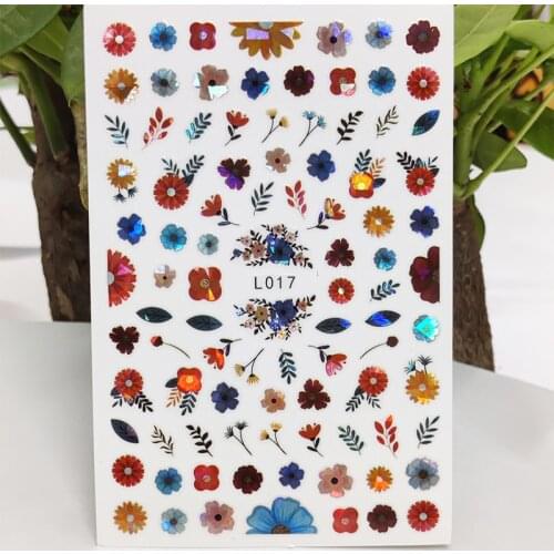 3D Nail Sticker Waterproof Shining Decals Stickers for Nails Small Floral Grass Flowers Nail Art Decoration Aurora Silver Design