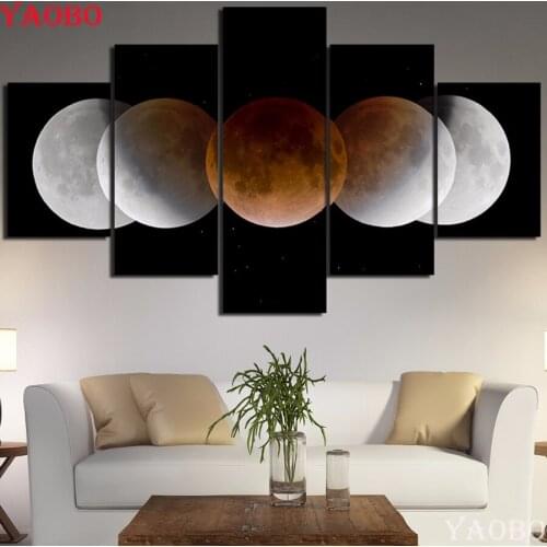 5 Panel Moon Planets Landscape Diamond embroidery,5d diamond painting full square round,Cross Stitch Christmas decor for home