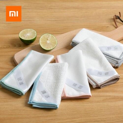 5pcs Xiaomi Microfiber Glass Cleaning Towel Mirror Ceramics Cleaning Cloth Rag Household Kitchen Dishcloths Washing Rags Napery
