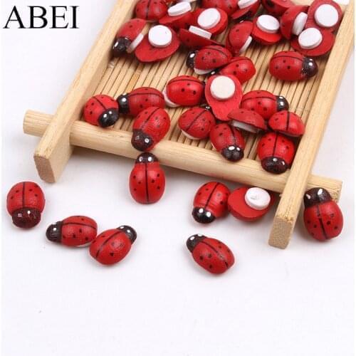 50pcs/lot wood ladybug labybird Stickers mini wooden buttons cartoon Adhesive Back decorative button DIY scrapbook cards craft