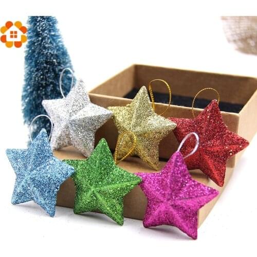 6PCS/Lot 5CM DIY Gillter Stars Christmas Pendant Ornaments DIY Craft Kids Gift Xmas Tree Ornament Christmas Party Decorations