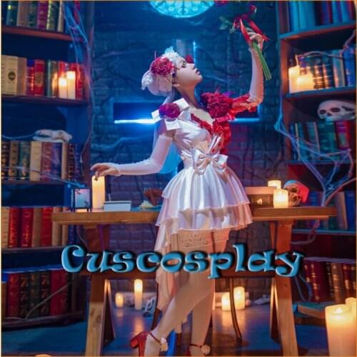 Anime! Identity V Vera Nair Cosplay Costume Scarlet Bride New Skin Flower Wedding Dress Halloween Xmas Costumes for Women Girls