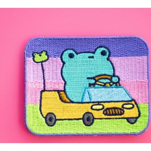 Car Frog Iron on patch Embroidered Kawaii Cartoon Badges Sewing Colorful Accessory on Clothes Jackets Bag Kids Children Designs