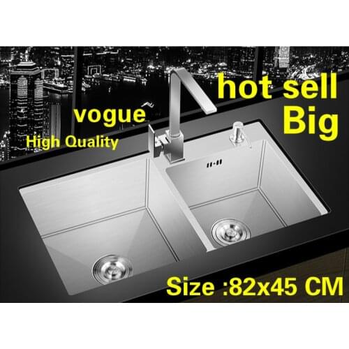 Free shipping Apartment 304 stainless steel kitchen manual sink double groove vogue do the dishes hot sell large 820x450 MM
