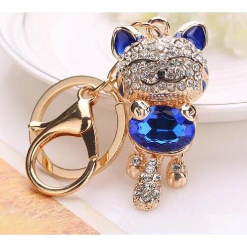 50pcs/lot fedex fast fashion cartoon rhinestone cat keychain lady crystal cat key ring