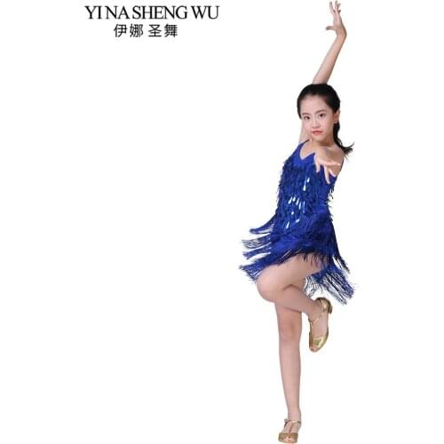 Children Latin Dance Dress Tassel Girls Latin Dance Competition Dress Drip Sequin Fringe Clothes Latin Dancing Performance Dress