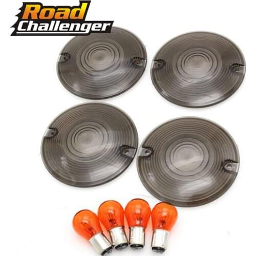 For Harley Touring Electra Glides Road King 4 x Motorcycle Smoke Turn Signal Light Lens Cover with Bulb