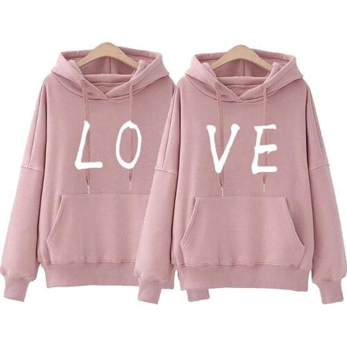 Women Men Streetwear LO VE Letter Print Sweatshirts Hooded Loose Long Sleeve Couple Wear Moleton Tracksuit Oversize Pullover Top