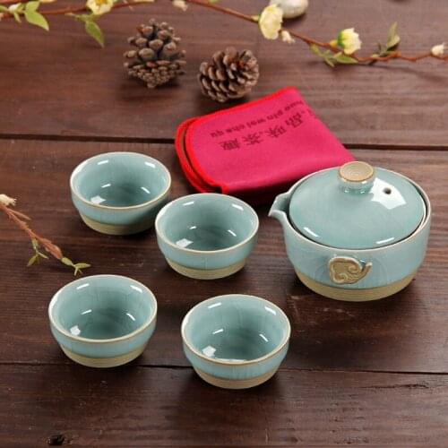 Travel tea set teaset 1 pot 4 cups Geyao Travel Kung Fu Tea Set Ceramic Portable Teacup Porcelain Service Gaiwan Teapot