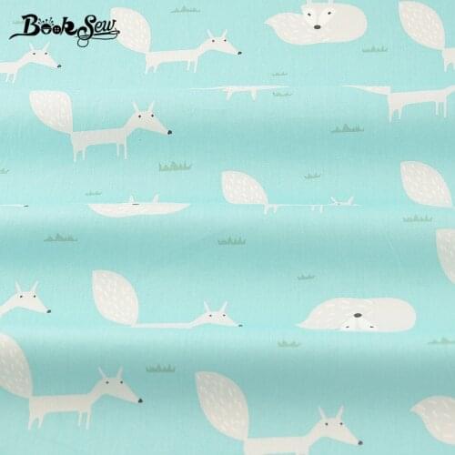 Booksew Cotton Twill Fabric Green Soft Cloth Fox Design Quilting Bed Sheet DIY Patchwork Doll Scrapbooking Tecido Home Textile