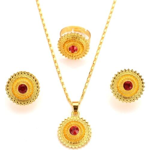 Bangrui Ethiopian Set Jewelry Pendant /Earrings/Ring Gold Color Africa Bride Wedding Eritrea Party birthday Gift