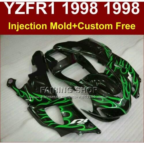 IF4F ABS plastic fairings kit for YAMAHA YZF R1 YZF1000 98 99 R1 burning green flame motorcycle fairings YZF R1 1998 1999 O45G