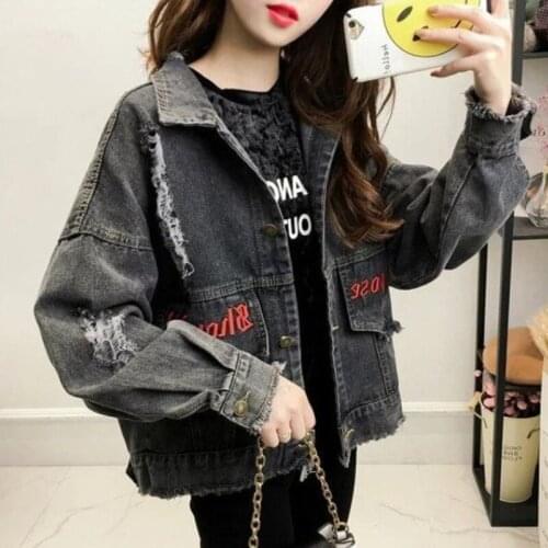 Womens Jackets Embroidery Hole Denim Jacket Female Korean Version Loose Short Fashion Student New Spring Autumn Tassel Coat