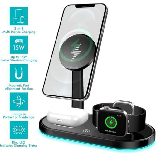 Tongdaytech 15W Magnetic Wireless Charger For iPhone 12 Mini Pro Max Foldable Fast Charging Station For Airpods Pro Apple Watch