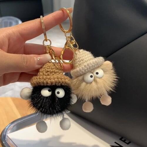 Cartoon Cute Mink Fur Briquettes Car Keychain Net Red Plush for Women Bags Ornament Pendant Keyring Accessories Gift Wholesale