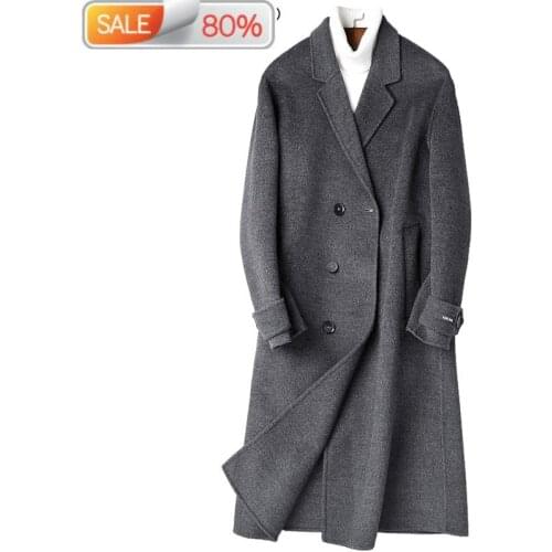 Real 100% Wool Men Long Winter Autumn Double-sided Woolen Coat Jacket Abrigo Hombre Invierno P-SA176Z ZLA96