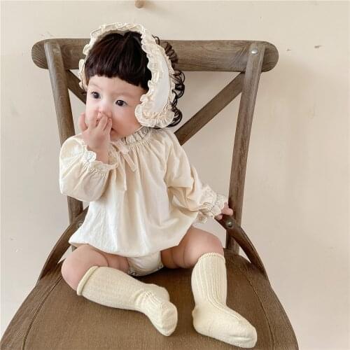 Autumn Newborn Girls Romper Princess Lace With Headband Baby Jumpsuit For Newborn Infant Clothes For Girls Cotton Outfits 0-2Y