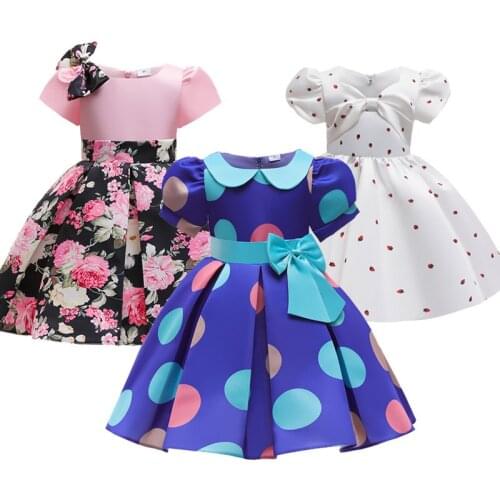 Girls Polka Dot Floral Satin Dress Infantil Fancy Princess Glossy vestidos Costumes Casual Wedding Birthday Party Frocks