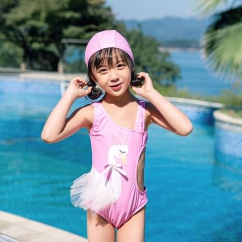 Girls Sleeveless Birdie Swan Three-Dimensional Printing Frilled Beach Swimsuit Beachwear Swimwear One Piece Bathing Suit