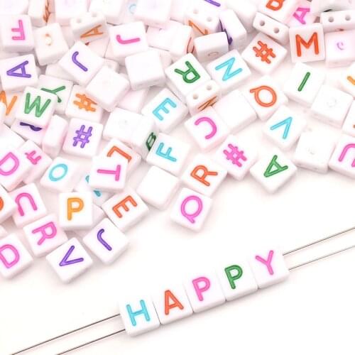 Colorful Letters White Square Acrylic Beads Loose Spacer Beads For Jewelry Making Handmade Diy Bracelet Necklace