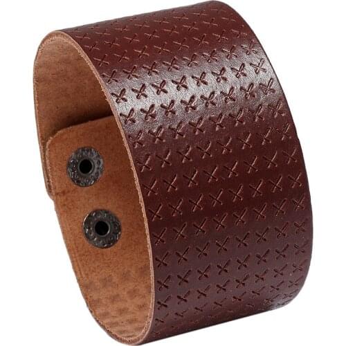 Carved Pattern Flat Genuine Leather Bracelet Simple Elegant Cuff Bangle Diy Jewelry Black Brown Color Gift Men Women