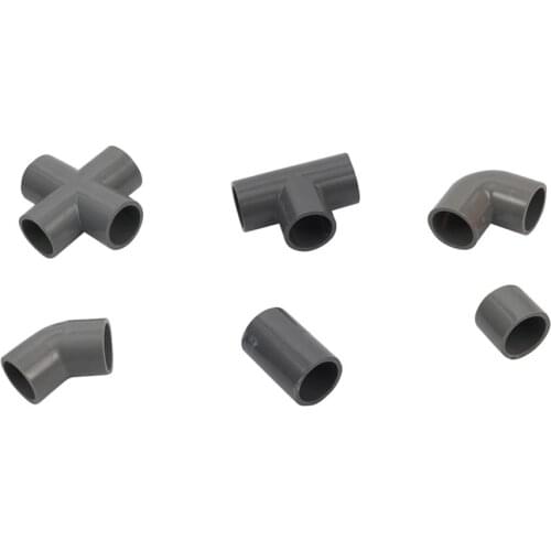 Grey ID 32mm PVC Pipe Connectors 45 90 Degree Elbow Connector Caps Tee Cross Straight Joint Garden Water Pipe Adapter Fittings