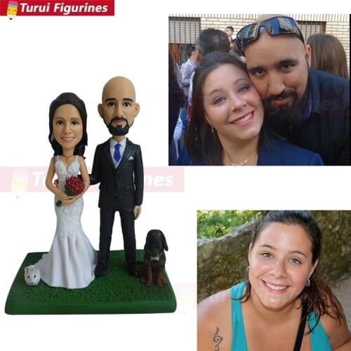 Wedding cake topper with 2 dog figurine make a Custom bobblehead mini dog statue china artistian by Turui Figurines sculpture