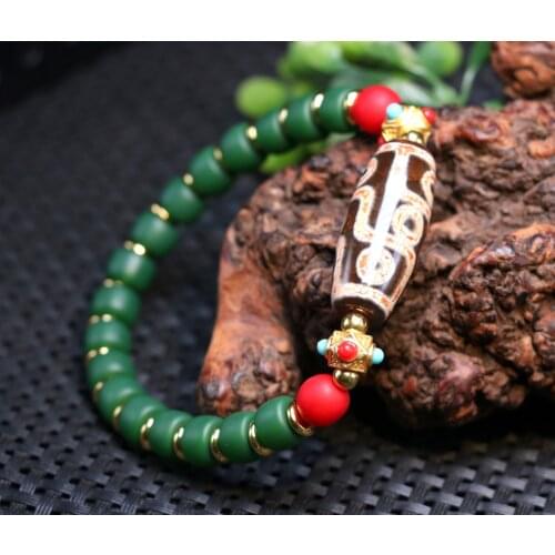 Unique Magic Tibetan Old 9 Eye King totem dZi Bead Hand Knitted bracelet Amulet