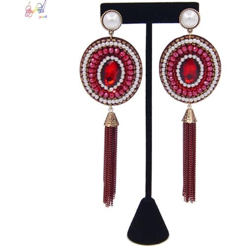 Yulaili New Fashion Top Quality Imitation Pearl Long Geometric Rhinestone Circle Earrings for Women Party Wedding Accessories
