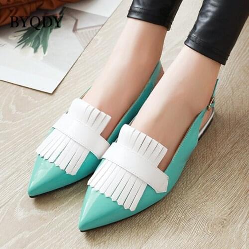 BYQDY Spring Flats Women Slingbacks Shoes Fringe Buckle Flat Shoes Pointed Toe Shoes Ladies Red Yellow Plus Size 48 Comfortable