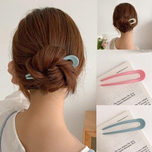 New Women Elegant Candy Colors Simple U Shape Plastic Hair Sticks Sweet Hair Holder Clips Headband Fashion Hair Accessories