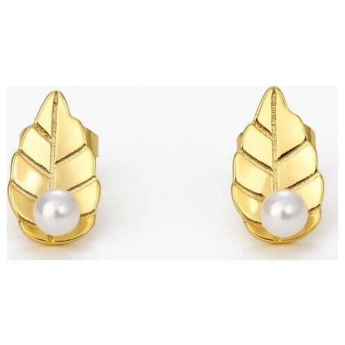 Leaves Pearl Earrings Creative Design Womens Fashion Earrings European and American Metal Style Stainless Steel Fashion Jewelry