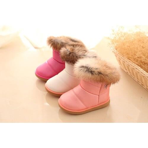 Winter Fur Baby Girls Boots Rabbit Fur Warm Plush Autumn Shoes Kids Warm Cotton Boots