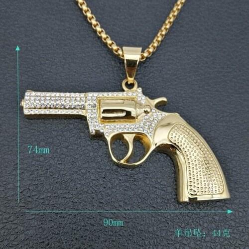 Stainless steel gold color crystals Revolver Gun Hiphop Pendant Necklace Jewelry Accessories