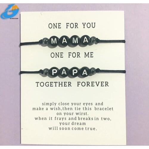 2020 new Couple Letter Bead MaMa and PaPa Bracelet Men Women Rope Adjustable String Name Bracelets DIY Jewelry for family