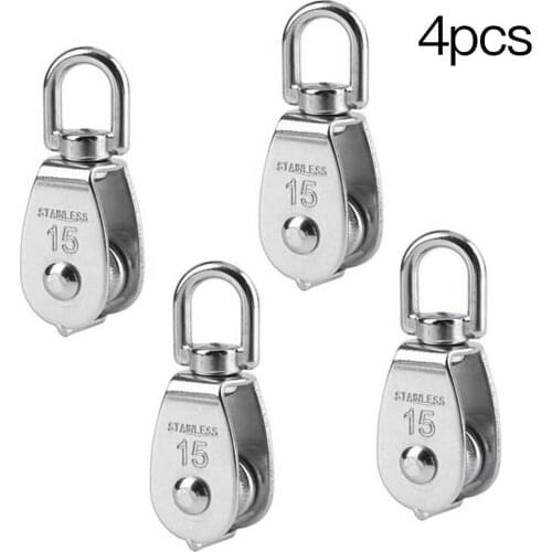 4pcs Stainless Steel Pulley M15 Single Wheel Swivel Lifting Rope Pulley Set Lifting Wheel Tools Chuck Pulley Household Hardware