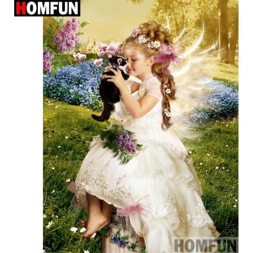 HOMFUN Full Square/Round Drill 5D DIY Diamond Painting "Girl cat" Embroidery Cross Stitch 3D Home Decor A11489