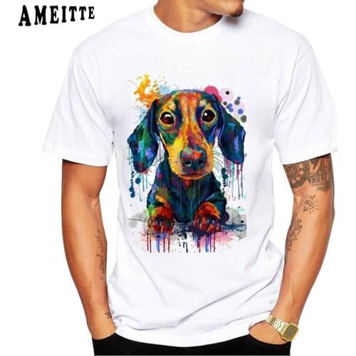 AMEITTE New Summer Fashion Men t-shirt Colorful Dachshund Print T-Shirt Funny Animal Design Man Tops Cool Boy Casual Tees