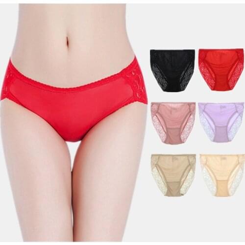 Birdsky, 3pcs 100% natural mulberry silk women briefs knitted lace panties, Mid waist, soft thin, quick dry, 6 colors. OR-04