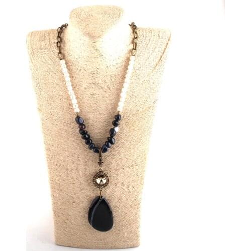 Bohemian Tribal Jewelry Natural Irregular Chip Stone & Glass Crystal links Stone Drop Pendant Necklaces For Women