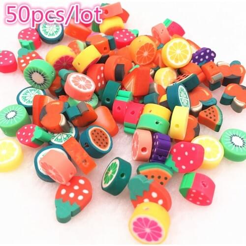 50pcs 10mm Mixed Color Fruit Beads Polymer Clay Beads Polymer Clay Spacer Loose Beads For Making Jewelry DIY Bracelet